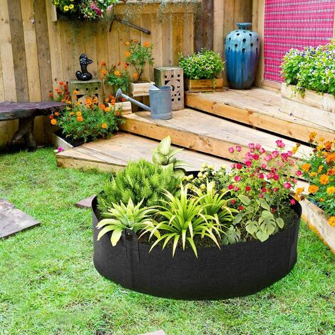 FIXKIT Sacs à Plantes Grand en Non tissé, Pot Geotextile Noir 400L, Ø 130cm Hauteur 30cm 400g / m², Sac à Plantes Légumes de Jardin avec Poignée