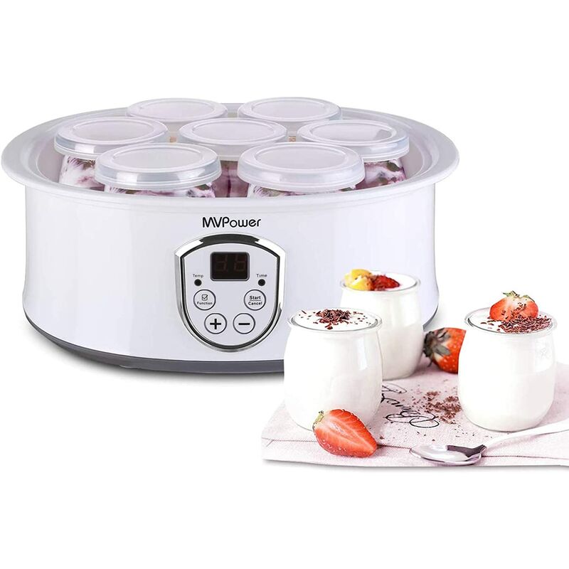 

Yogurtera con Termostato Ajustable y Temporizador, 7 Tarros de 180ml, Máquina para Yogur Natural con Pantalla LCD, 20W - Fixkit