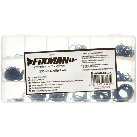 Fixman 302835 Confezione 255 Pezzi di Anelli Elastici, Nero