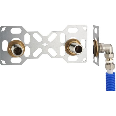 FIXSYSTEM doble : kit completo para la fijación de un grifo mural con una distancia entre ejes de 150 mm Codos de alimentación por compresión en tubo multicapa NOYON & THIEBAULT - Ø 16 mm, salida 3/4'