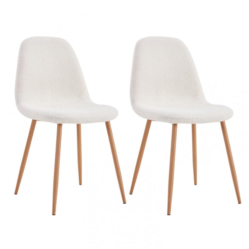Altobuy - fjard - Lot de 2 Chaises Blanches Tissu Bouclettes