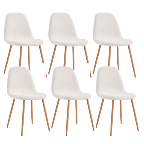 FJARD - Lot de 6 Chaises Blanches Tissu Bouclettes
