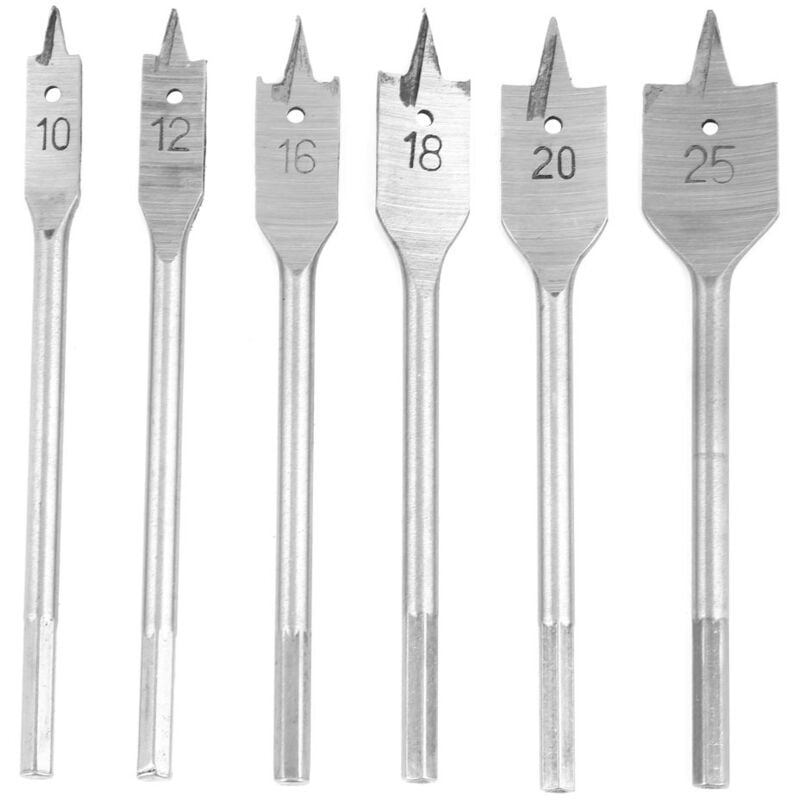 Image of Flachbohrer, 6-teiliges Set Flachbohrer aus Kohlenstoffstahl für Holzbearbeitung, Flachbohrerplatte