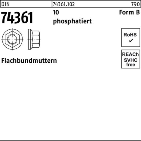 Flachbundmutter DIN 74361 M14 x 1,5 SW19 10 phosphatiert