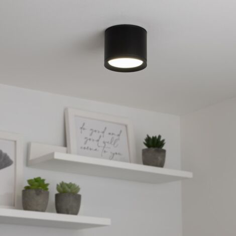 Flache Aufbauleuchte IP44 GX53 - Farbe: schwarz - Leuchtmittel: 6W neutralweiß dimmbar