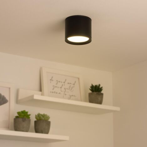 Flache Aufbauleuchte IP44 GX53 - Farbe: schwarz - Leuchtmittel: 6W warmweiß dimmbar