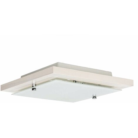 Flache Deckenlampe Holz Glas 30 cm quadratisch E27 Deckenleuchte Wohnzimmer Flur