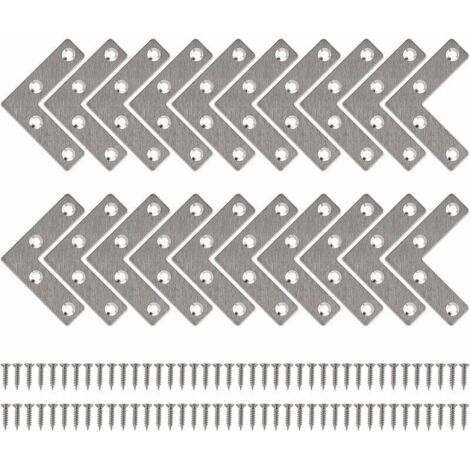 Flache, gerade, L-förmige Metallbefestigungswinkel mit Schrauben zur Unterstützung der Reparatur von Holzmöbeln und Schränken, 50 x 50 mm, 20 Stück