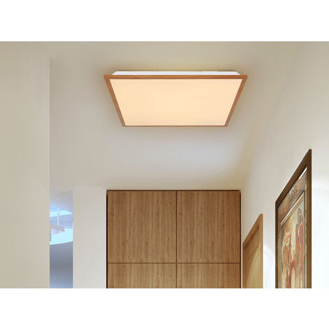 Flache LED Deckenleuchte DORO in Holzoptik Quadrat, 45cm
