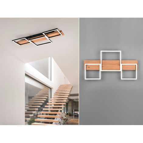 Flache LED Deckenleuchte HARPER dimmbar Holzbrett naturbelassen, Breite 65cm