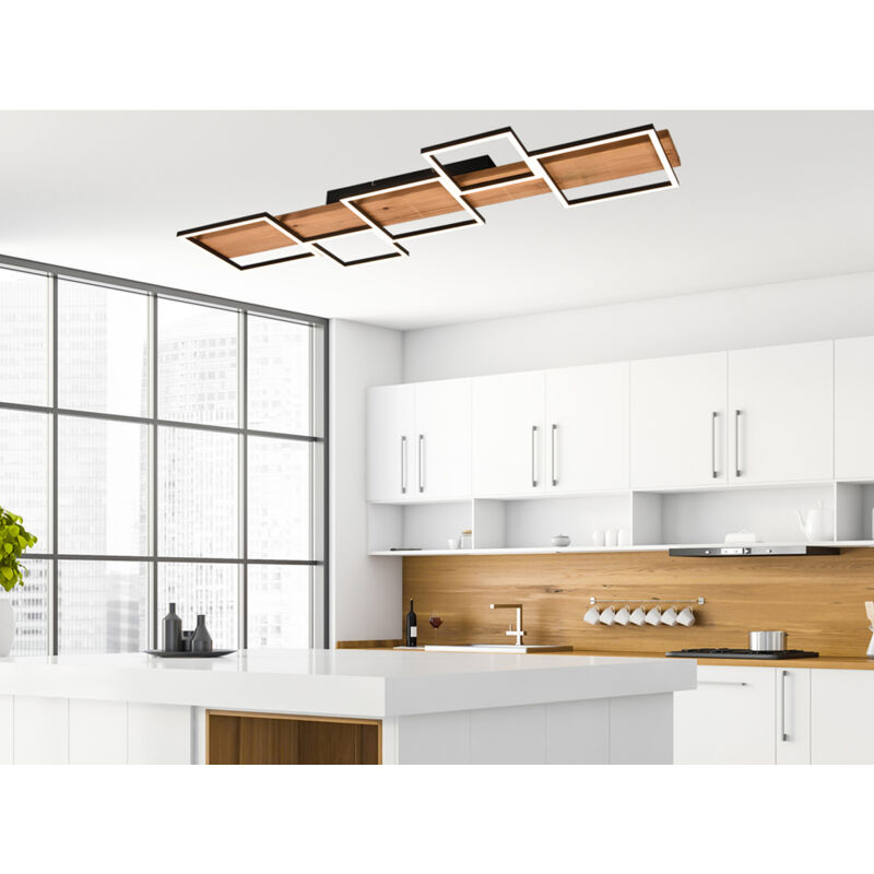 Trio Leuchten - Flache led Deckenleuchte harper dimmbar Holzbrett naturbelassen, Breite 115cm