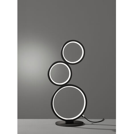 Flache LED Ringleuchte RONDO Tischlampe aus Metall schwarz matt, Höhe 45cm