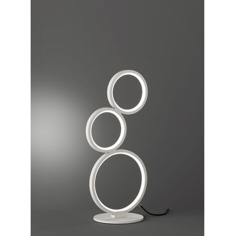 Flache LED RONDO Ringleuchte Tischlampe Metall weiß matt, Höhe 45cm