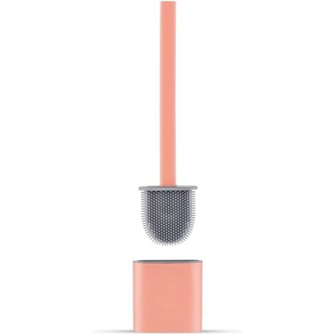 Flache Silikon-Toilettenbürste mit Halter, tropffrei, antibakteriell, belüftet, schnelltrocknend und geruchsneutral, zur Wand- oder Bodenmontage, für Bad und WC, Rosa