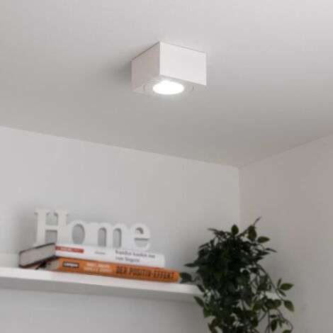 Flacher Aufbaustrahler eckig IP44 Deckenleuchte - Farbe: weiß - LED Leuchtmittel: 5W Neutralweiß 230V 60°