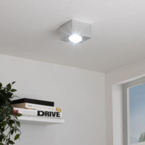 Flacher Aufbaustrahler eckig schwenkbar Deckenleuchte - Farbe: Alu-gebürstet - LED Leuchtmittel: 5W Neutralweiß 230V 60°