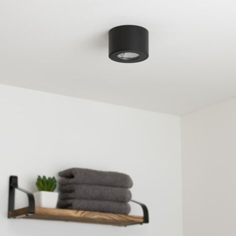 Flacher Aufbaustrahler rund IP44 Deckenleuchte - Farbe: schwarz - LED Leuchtmittel: Ohne