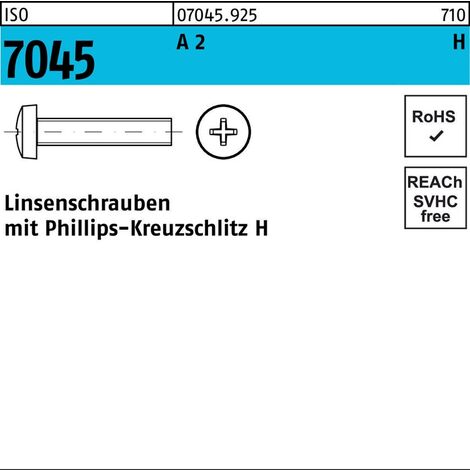 Flachkopfschraube ISO 7045 m.Kreuzschlitz-PH M 2,5 x 4 -HA 2 200 Stück