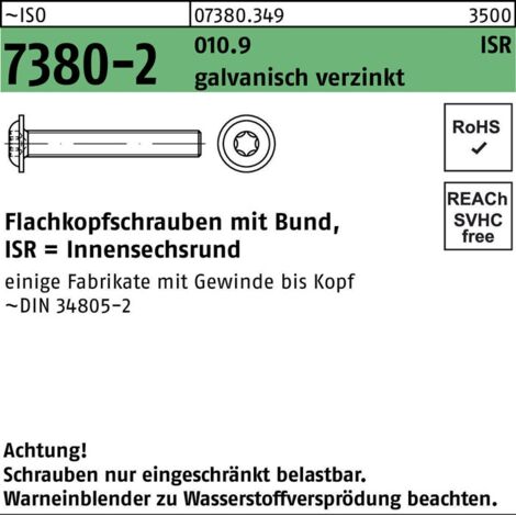 Flachkopfschraube ISO 7380-2 m.Bund/Innensechsrund M 5 x 16 -T2510.9 galv. verzinkt 500 Stück