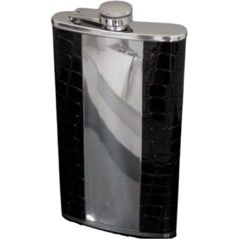 Flachmann aus Edelstahl, teilweise mit Öko-Leder überzogen, 12 oz, 360 ml
