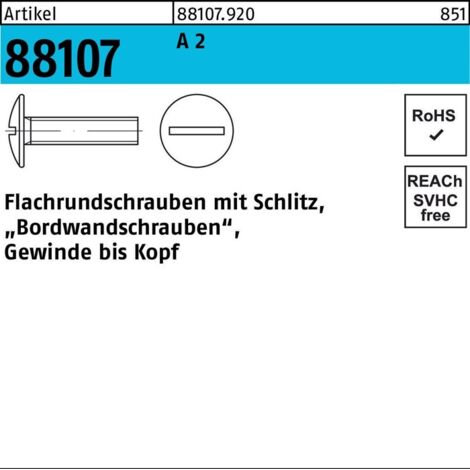Flachrund-Bordwandschraube VG M8x20 Edelstahl A2 blank Schlitz 200 Stk
