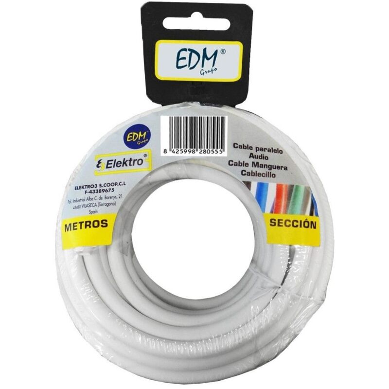 Edm Weißer Flachschlauchaufroller 2x1, 5mm 10mts (audio)