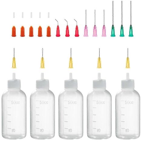 Flacon applicateur à embout de précision de 50 ml, aiguille à bout arrondi et capuchon (voir illustration).