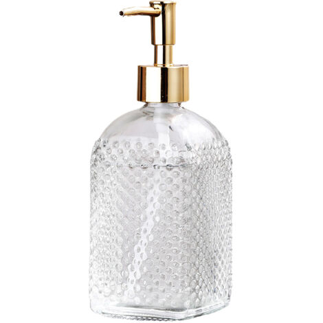 Flacon carré en verre transparent de 400 ml pour gel hydroalcoolique, flacon vide de gel douche ou lotion, à pression, convient pour la cuisine et la salle de bain.