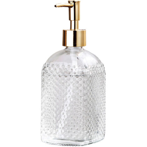 Flacon carré en verre transparent de 400 ml pour gel hydroalcoolique, flacon vide de gel douche ou lotion, à pression, convient pour la cuisine et la salle de bain.
