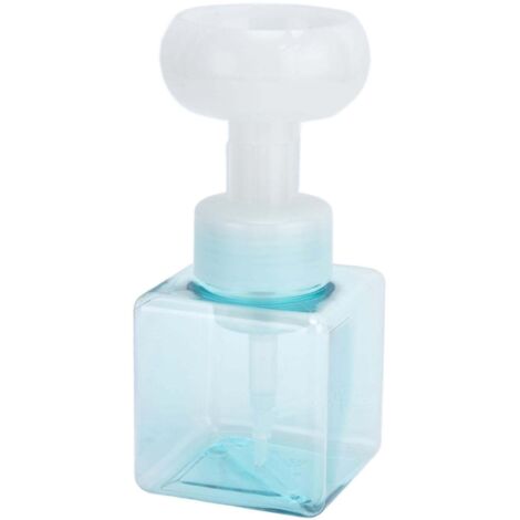 Flacon mousseur carré en plastique PETG de 250 ml, en forme de fleur, pour emballage cosmétique, bleu transparent