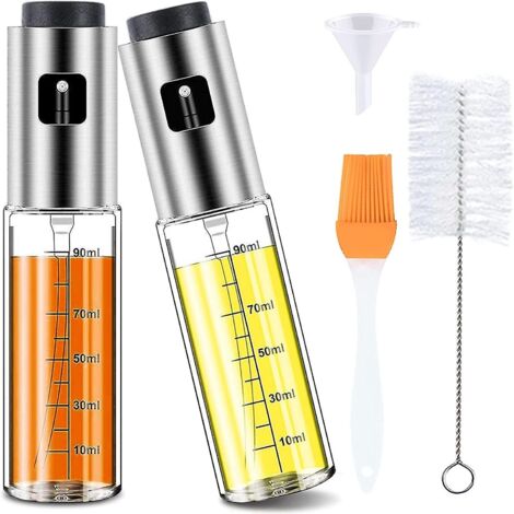 Flacon pulvérisateur d'huile 100 ml, lot de 2, avec brosse tubulaire.