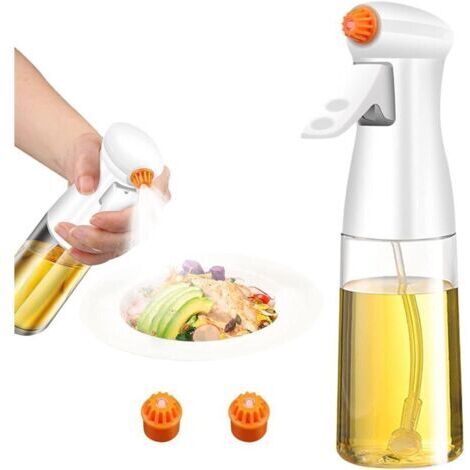 Flacon pulvérisateur d'huile d'olive de 200 ml avec 3 buses, pulvérisateur d'huile en verre de qualité supérieure, distributeur d'huile pour friteuse à air, accessoires de cuisine, blanc