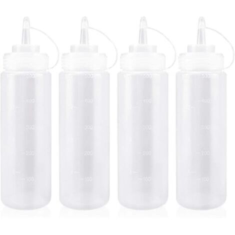 Flacon Sauce Cuisine avec Capuchon 500ml Bouteille à Sauce en Plastique pour Condiments, Assaisonnements, Ketchup, Moutarde, Mayo, Huile dolive, Clair, 16oz, 4PCS