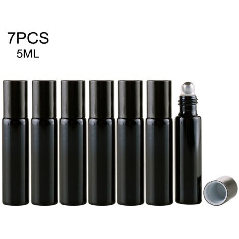 Flacon vide rechargeable 5ml en verre pour parfum et huiles essentielles - Roll-on portable et léger pour voyage - Lot de 7 pièces noir