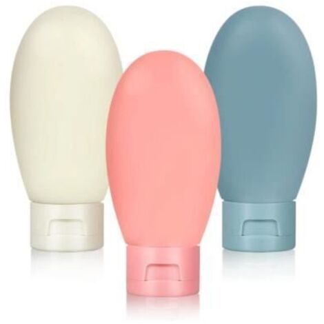 Flacon Voyage Silicone, 3Pcs 60ML Étanches Bouteille de Voyage, Contenant Voyage pour Huile Solaire, Shampooing, Lotion, Gel Douche