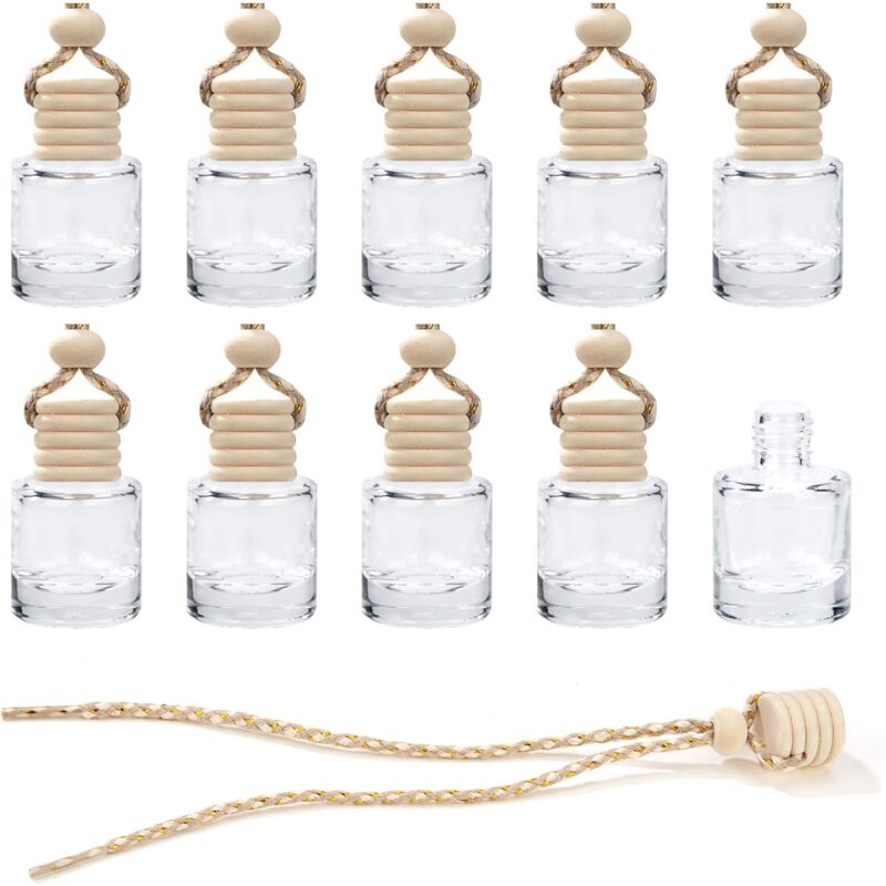 Flacons de Parfum Désodorisants pour Voiture en Verre Rechargeables Transparent Diffuseur D'huiles Essentielles Aromathérapie Pendentif pour