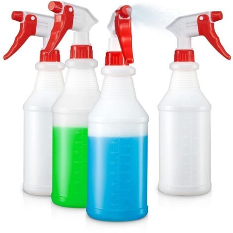 Flacons pulvérisateurs vides 710 ml (24 oz) – Lot de 4, plastique anti-fuite avec buse réglable pour nettoyage, plantes ou animaux