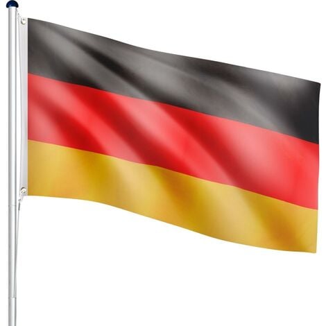 FLAGMASTER® Fahnenmast - inkl. Fahne, Deutschland, 6m, Stabil, Aluminium, Höhenverstellbar, mit Bodenhülse - Flaggenmast, Mast für Flagge, Festival, Haus, Komplettset, Deutschlandfahne
