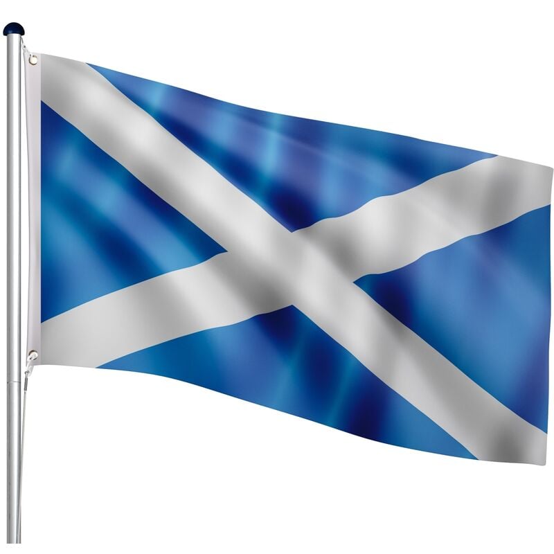 Mât de drapeau télescopique en aluminium, 6,50 m, réglable en hauteur sur 5 positions, 30 drapeaux au choix, set complet avec douille de sol, Écosse