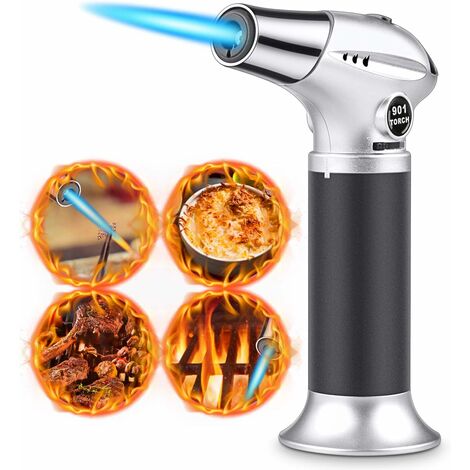 Flambé brûleur de Cuisine brûleur à gaz Butane, Serrure de sécurité et Acier Inoxydable et Aluminium pour la Cuisine Home DIY Brûlée, Barbecue, Bougies (Butane Non Inclus)