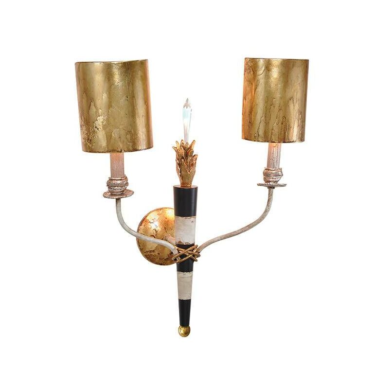 Elstead Lighting - Elstead Flambeau - 2 Light Indoor Candle Wall Light Black, Gold with Shades, E14
