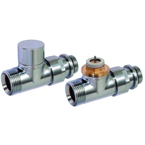 Flamco Design Thermostat-Ventil-SetDurchgang D3805 G 1/2" Außengewinde x G 3/4" Außengewinde Eurokonus, Messing, verchromt