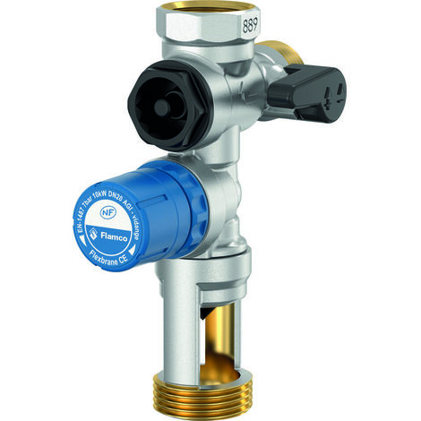 Flamco – Groupe de sécurité droit 3/4' – Laiton nickelé – Ressort inox – Joint nitrile – Étanchéité jusqu'à 200°C