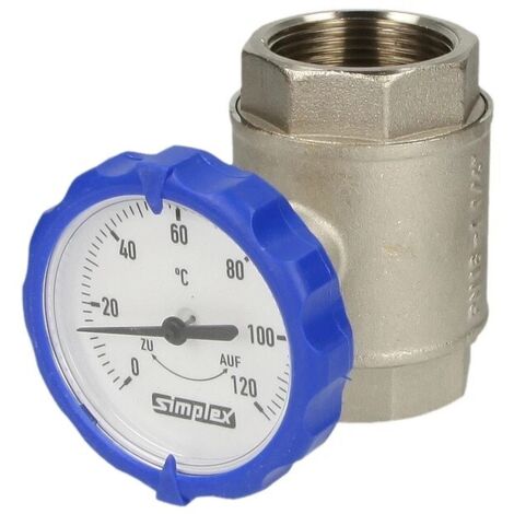 Flamco Robinet à boisseau sphérique a. poignée de thermomètre, bleu DN32 G1 1/4i PN16 MS vern., F10151