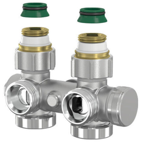 Flamco Universal Einrohr-Hahnblock mit Entleerung E/D, G 3/4" Innengewinde x G 3/4" Außengewinde, mit Nippel und Konus