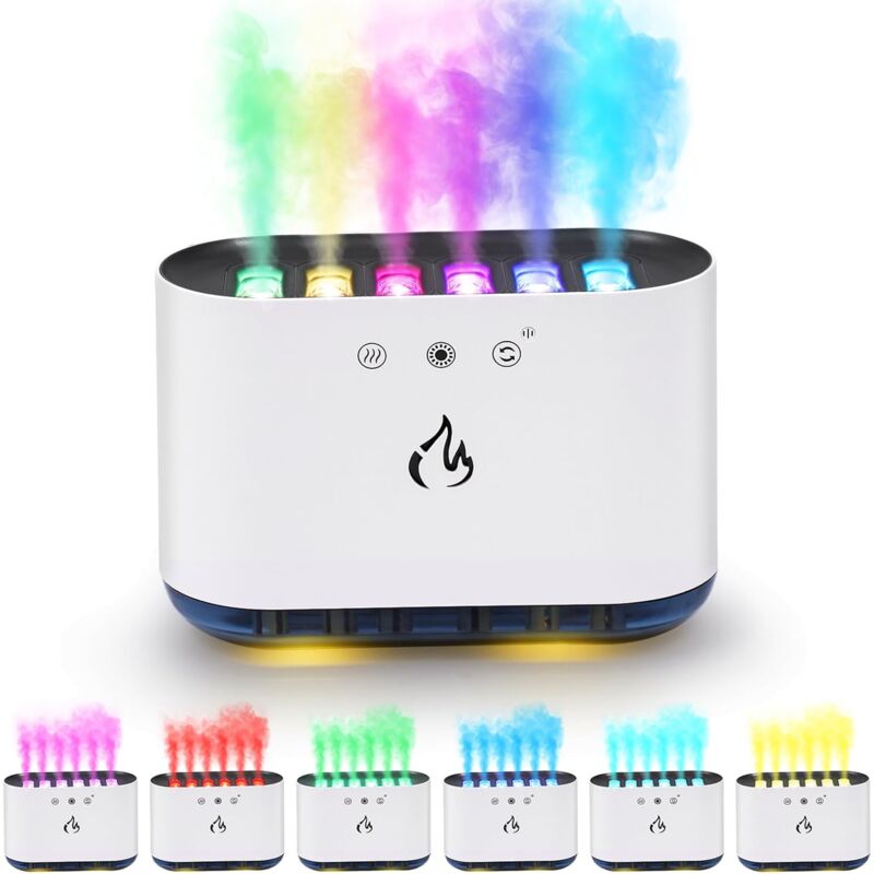 Flame Aroma Diffuseur d'Huiles Essentielles Humidificateur 7 Couleurs de Flamme, ModèLe Sonore Dynamique pour la Maison, la Chambre, Le Yoga, Bureau,