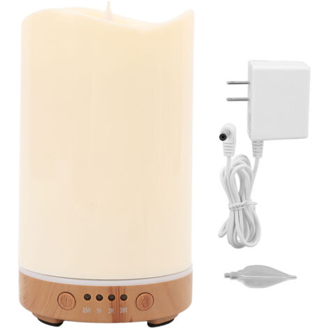 Flameless Candle Diffuser Mist Humidifier RGB LED Color Changing Aromatherapy Essential Oil Diffuser with Candle Flame Effect Light for Home Light Wood Grain Base