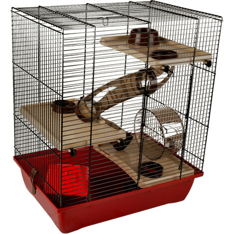 Flamingo – Cage pour hamster ENZO 41.5 x 28.5 x 48.5 cm – Métal et plastique – 3 portes et accessoires inclus – Espace de vie confortable