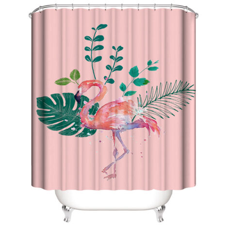 Flamingo-Duschvorhang 150 x 180 cm, Pflanzen-Duschvorhang wasserfest
