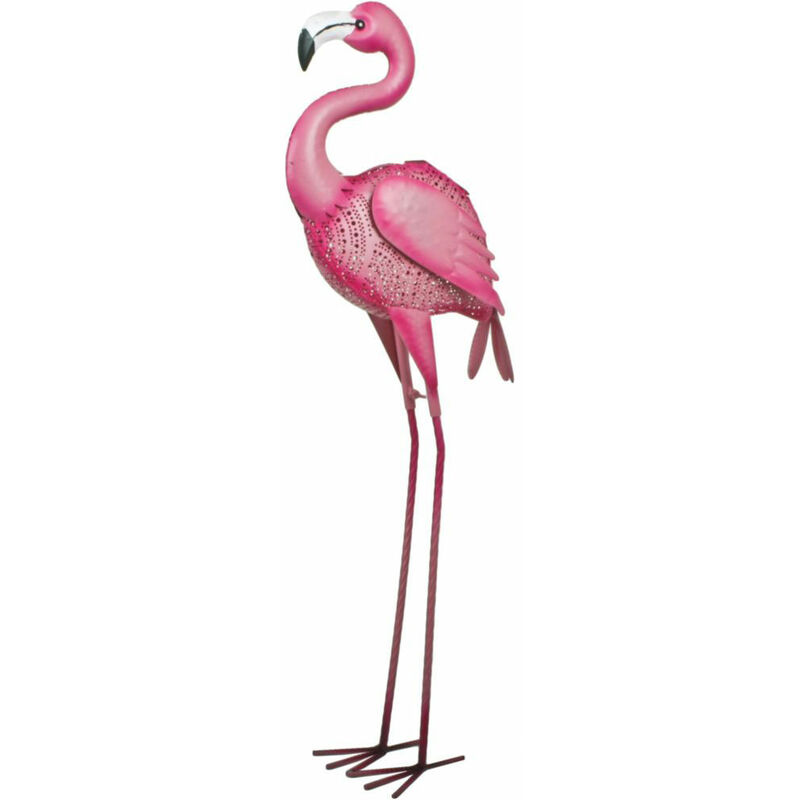 Image of Flamingo luci solari decorazione da giardino rosa Figure da giardino per animali da esterno, rosa acciaio, 3xLED, h 89 cm